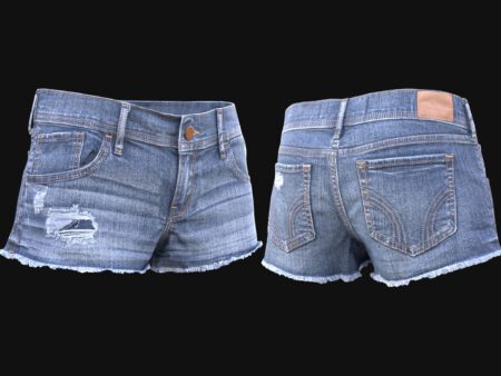 3D denim shorts model with ripped design and frayed edges – realistic blue jean shorts 3D asset