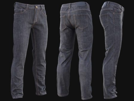 3D dark denim jeans model with realistic dark blue fabric and detailed stitching