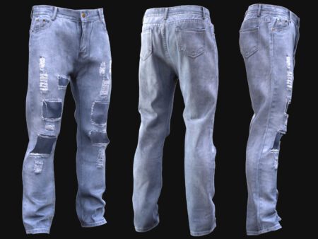 3D Ripped Denim Jeans Model - All MH Bodies & UE5 Skeletons - Rigged - Distressed Blue Jeans Game-Ready