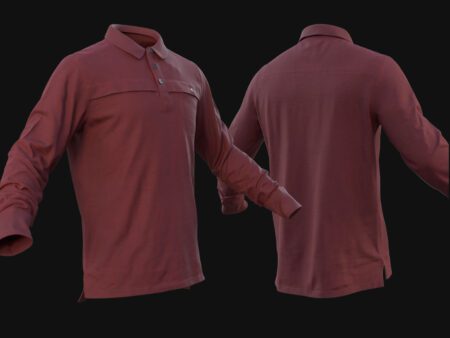3D long sleeve polo shirt model for All MH Bodies & UE5 Skeletons - Rigged, realistic game-ready clothing asset