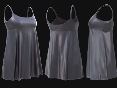 Realistic 3D model of sleep dress with thin straps and flowing fabric design, textured with 4K PBR materials, perfect for female characters in games and animations.