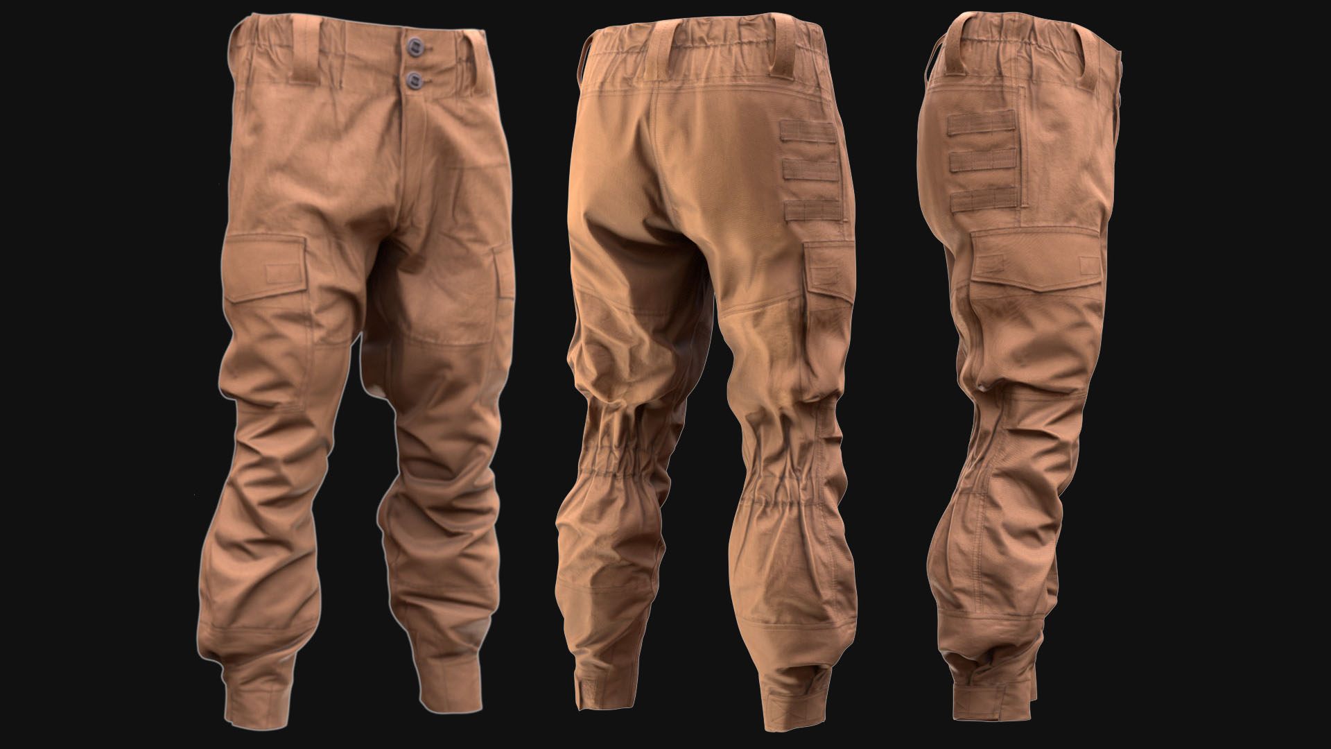 3D Model of Tactical Pants - All MH Bodies & UE5 Skeletons - Rigged - Military Cargo Combat Pants Game-Ready