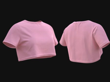Realistic 3D model of pink crop top with short sleeves, soft fabric texture, perfect for female characters in games, VR, and animation projects.
