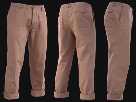 3D model of trousers showcasing realistic fabric texture and rolled-up cuffs