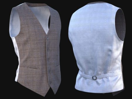 Plaid Waistcoat 3D Model for All MH Bodies & UE5 Skeletons - Rigged, classic tailored vest 3D asset