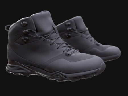 Black Hiking Boots 3D Model with rugged soles and realistic laces, ideal for survival characters and outdoor adventure scenes.