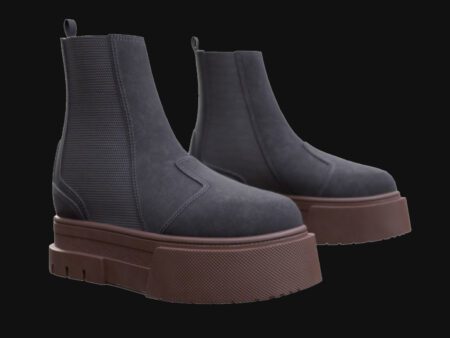 Platform Chelsea Boots 3D Model with Suede Texture and Thick Brown Sole – Modern Fashion Footwear