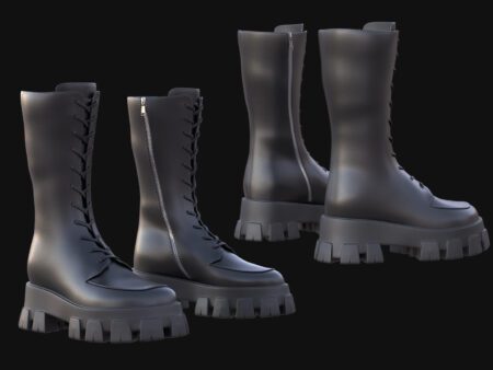 3D model black leather combat boots – High-top rigged game-ready boots with chunky sole and 4K PBR textures, perfect for Unreal Engine 5 and Metahuman.