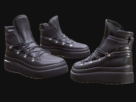 3D Model of Platform Hiking Boots with laces and padded collar for Metahuman and game characters