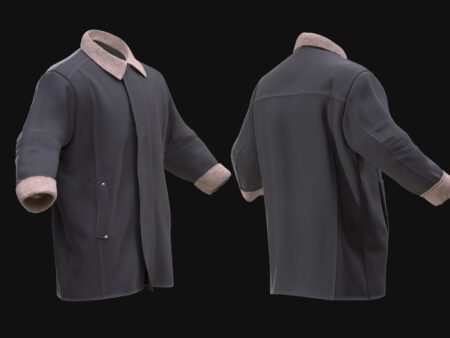 3D Model Shearling Coat – Front & Back Views