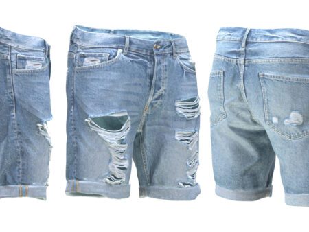 3d denim ripped shorts model 1