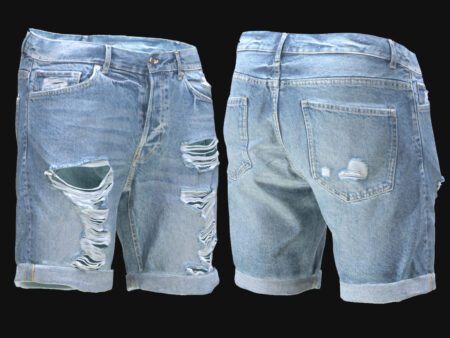 Ripped Denim Shorts 3D Model – Front & Back Views