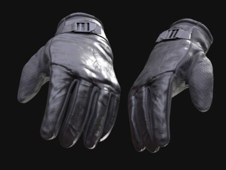 3D Model Black Leather Gloves with Detailed Straps and Realistic Texture – Game Ready
