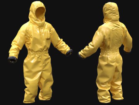 Yellow Hazmat Suit 3D Model – Front and Back Views