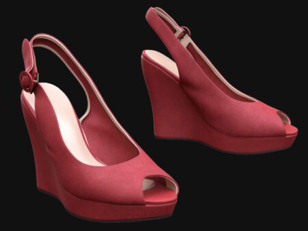 Red Wedge Heels 3D Model with Peep-Toe and Ankle Strap – Stylish High Heel Sandals