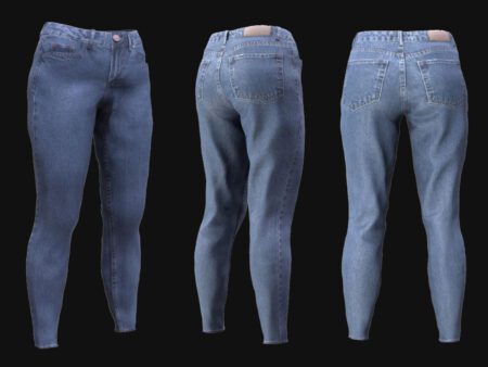 3D Model Blue Skinny Jeans for Women with realistic denim texture for Metahuman and game characters