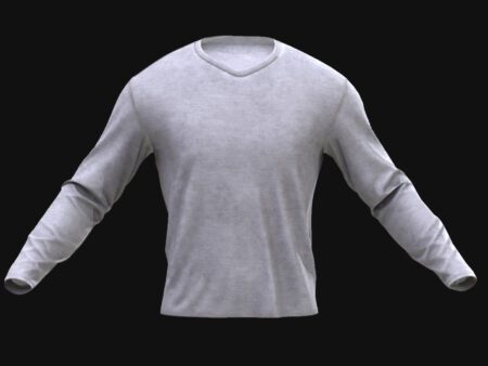 Light Grey V-Neck Shirt 3D Model – Realistic Casual Long Sleeve Male Top