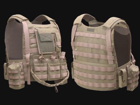 Tactical Military Vest 3D Model – Front and Back View with Pouches and MOLLE System