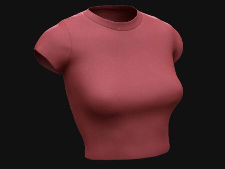Red Crop T-Shirt 3D Model with Slim Fit and Short Sleeves – Casual Modern Women’s Top