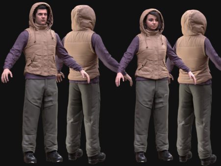 3D Model of Autumn Outfit with Vest – Game-Ready Clothing Set