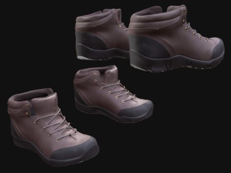 Hiking Boots 3D Model Brown – Realistic Outdoor Footwear 3D Model of Brown Hiking Boots – Rugged & Game-Ready Hiking & Trekking Boots 3D Model – Optimized for Unreal & Unity