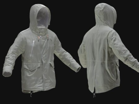 Down Coat 3D Model Gray – Front & Back View, Realistic Down Coat 3D Model – Game-Ready & PBR Textured, Gray Down Coat 3D Model – Optimized for Unreal & Unity