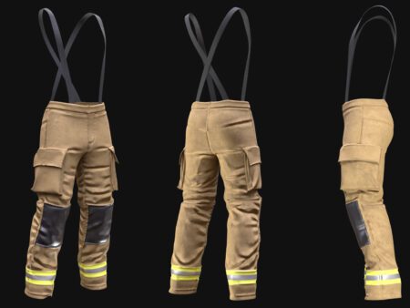 Firefighter Pants 3D Model – Protective Turnout Gear 3D Model of Firefighter Pants – Rigged & Optimized for Unreal & Unity Firefighter Pants Game-Ready Asset – High-Quality PBR Turnout Gear
