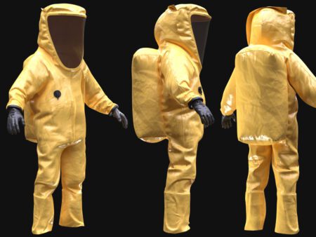 Hazmat Suit 3D Model Yellow – Front & Back View