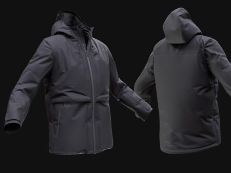 Black Jacket 3D Model – Game-Ready Character Outerwear 3D Model of Black Jacket – Hooded Winter Jacket for Games Realistic Black Jacket 3D Model – PBR Textured for Unreal & Unity