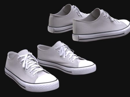 Canvas Sneakers 3D Model – Front & Side Views Low-Top Sneakers 3D Model – Classic Casual Footwear 3D Model of Canvas Sneakers – Optimized for Games & VR