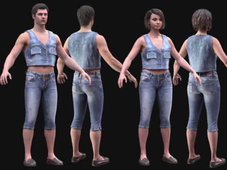3D Model Summer Outfit Denim Skirt – Front & Back View