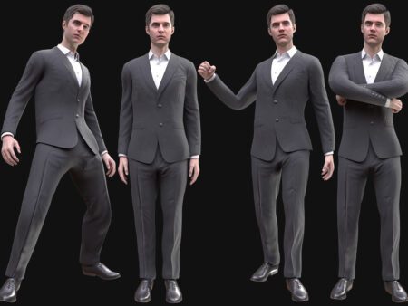 3D Business Male Outfit Model - Grey Suit, White Shirt, and Black Shoes | Male MH body & UE5 Skeletons - Rigged