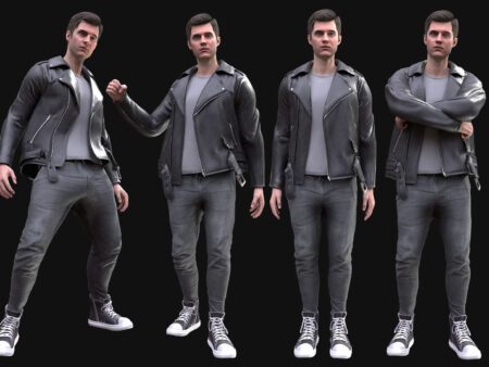 3D Male Leather Jacket Outfit Model | Male MH Body & UE5 Skeletons - Rigged