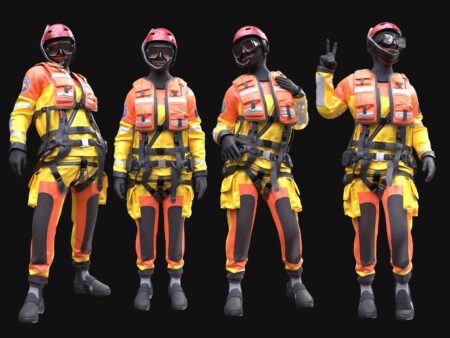 3D Female Rescue Swimmer Outfit Model - Female MH Body & UE5 Skeleton - Rigged - Lifeguard Suit, Helmet, Fins, Safety Gear