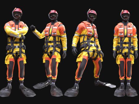 3D Rescue Swimmer Outfit Model - Male MH Body & UE5 Skeleton - Rigged - Life Vest, Wetsuit, Fins, Helmet