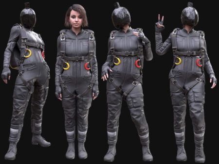 3D Female Skydiving Suit Model - Female MH Body & UE5 Skeleton - Rigged - Flight Suit, Harness, Helmet, Gloves, Boots