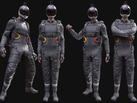 3D Model of Skydiver - Male MH Body & UE5 Skeletons - Rigged - Flight Suit, Harness, Helmet, Gloves, Boots