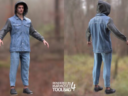 3d model autumn denim outfit rigged 10