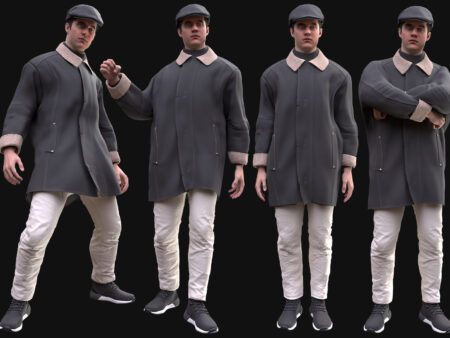 3D Vintage Autumn Coat Outfit Model - Male MH Body & UE5 Skeleton - Rigged - Wool Coat, Newsboy Cap, Trousers, Shoes