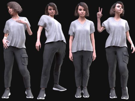 3D Female Relaxed Streetwear Outfit Model - Female MH Body & UE5 Skeleton - Rigged - T-Shirt, Joggers, Sneakers