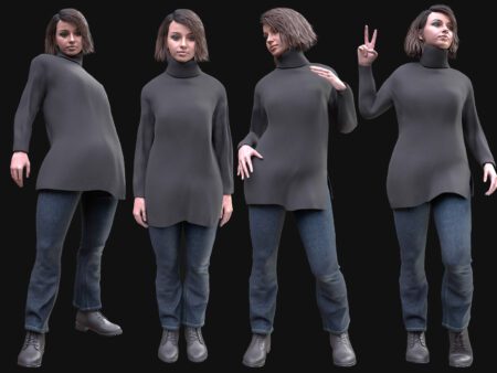 3D Female Casual Sweater Outfit Model - Female MH Body & UE5 Skeleton - Rigged - Knit Sweater with Jeans and Boots