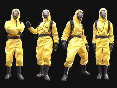 3D Hazmat Suit Model - Male MH Body & UE5 Skeleton - Rigged - Full Yellow Protective Suit with Gas Mask and Boots