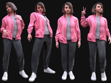 3D Female Pink Tracksuit Outfit Model - Female MH Body & UE5 Skeleton - Rigged - Pink Jacket, Joggers, Sneakers