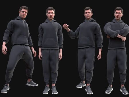 3D Male Black Hoodie Tracksuit Model - Male MH Body & UE5 Skeleton - Rigged - Hoodie, Joggers, Sneakers
