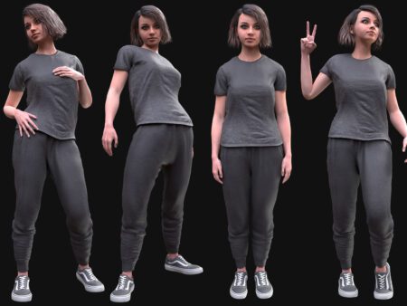 3D Female Dark Gray Tracksuit Model - Female MH Body & UE5 Skeleton - Rigged - T-Shirt, Joggers, Sneakers