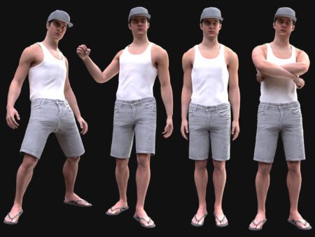 3D Summer Casual Outfit Model - Rigged for Male MH Body & UE5 Skeleton - Tank Top, Shorts, Cap