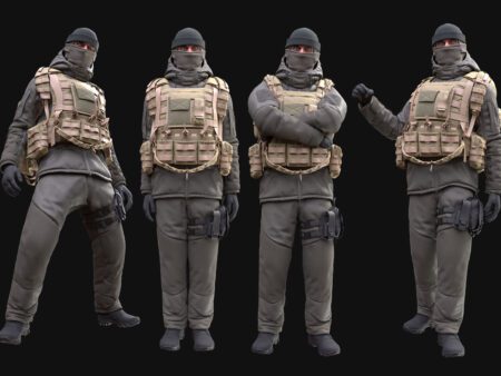 3D Winter Tactical Outfit Model - Male MH Body & UE5 Skeleton - Rigged - Combat Jacket, Tactical Pants, Gloves, Vest, Balaclava